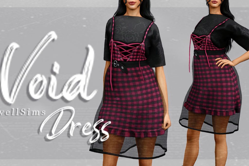 Sims 4 grunge cc plaid netted dress