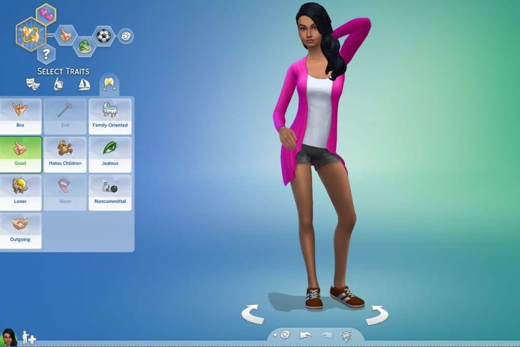 selecting a sim's character trait in CAS