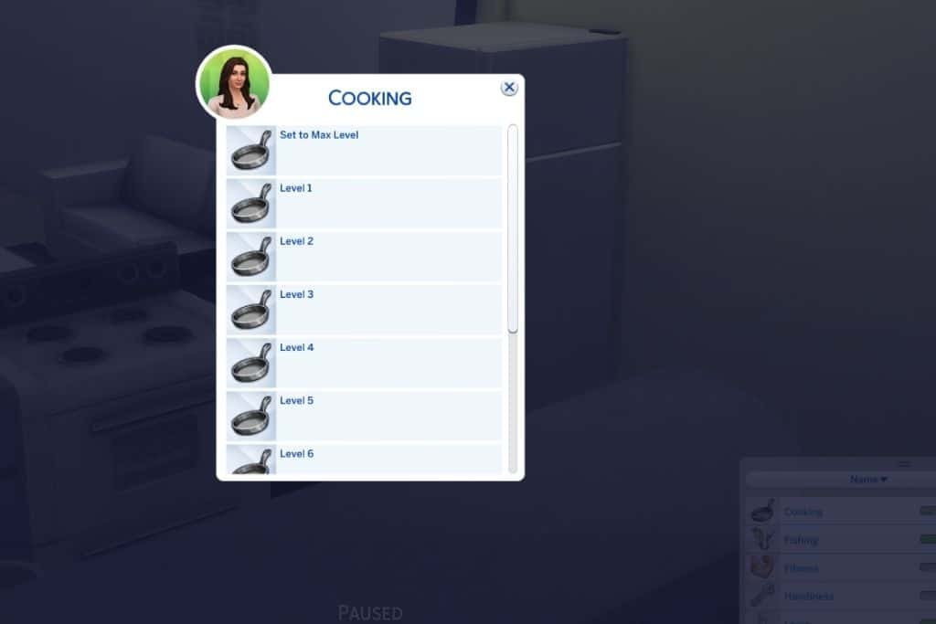 Screenshot Upgrade Sims 4 Kochfähigkeiten Level