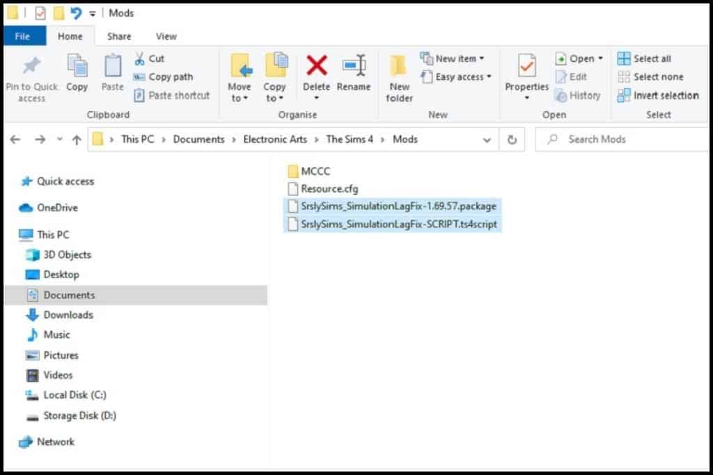Computer folder for Sims 4 simulation lag fix mod