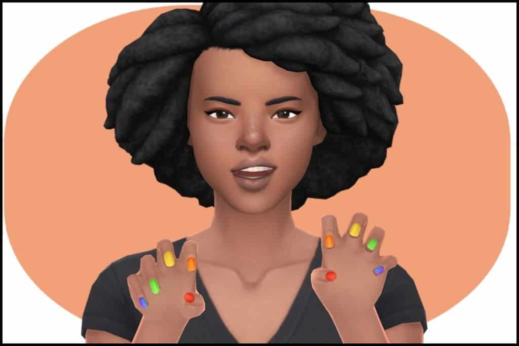 sim woman showing nail in with hand claws