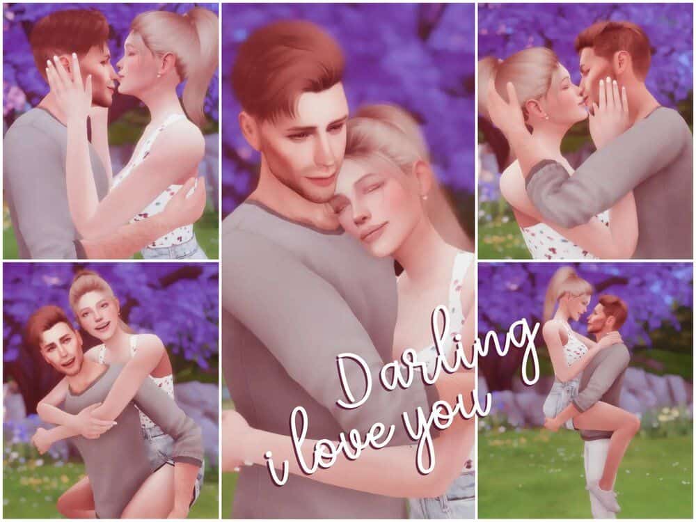 affectionate sim couple enjoying outdoors