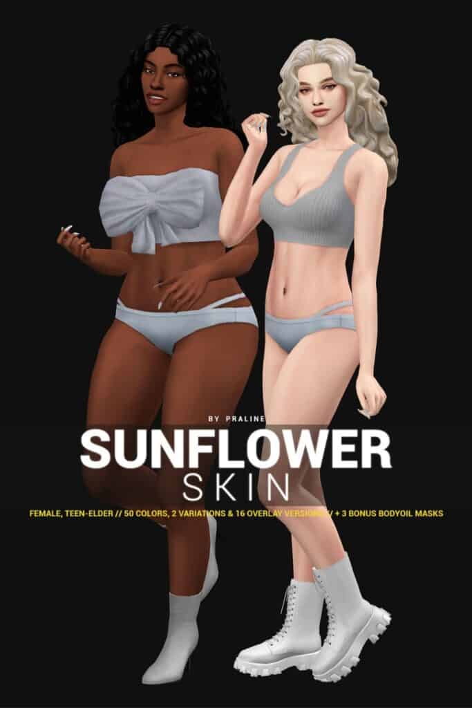 two female sims with their skin mod