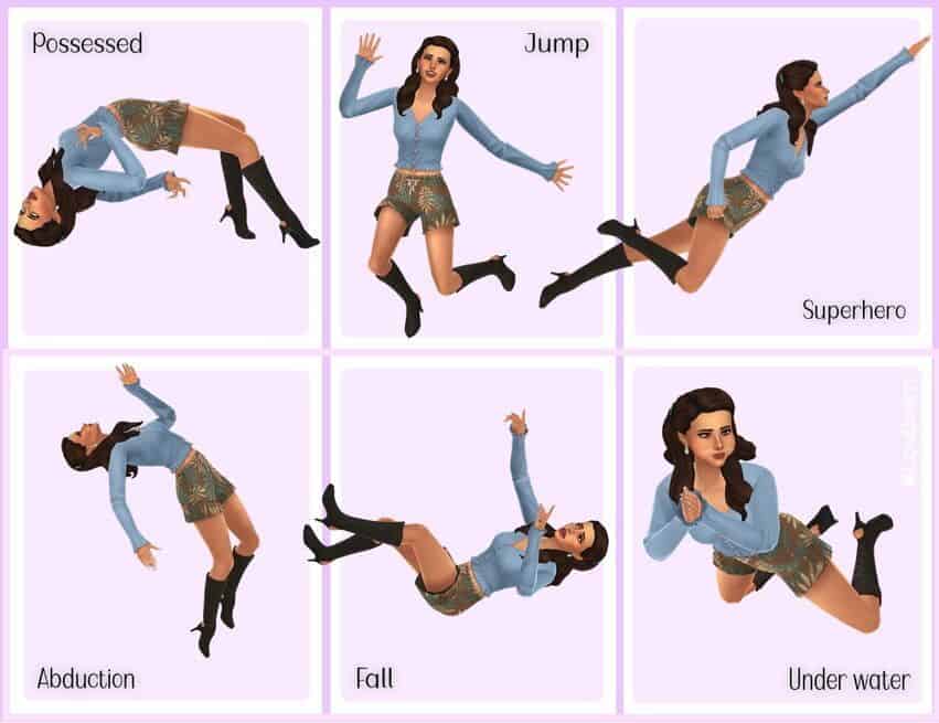 sim doing various mid air poses