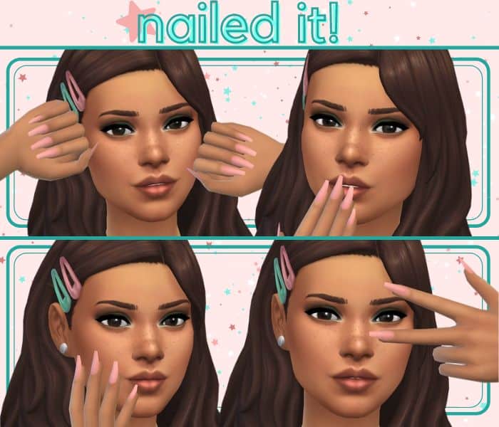 four poses of sim showing off nails