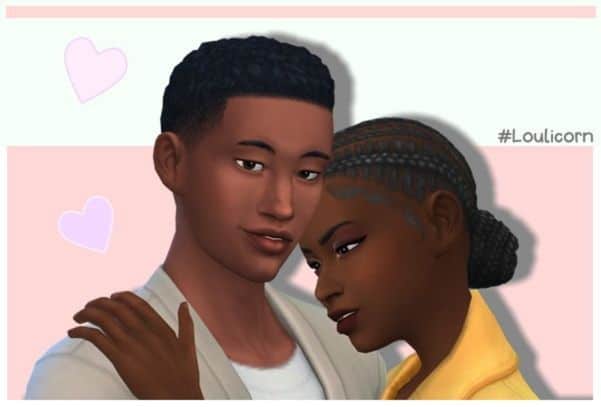 sim couple embracing