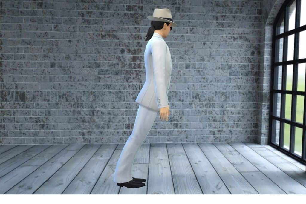sim man in white suit doing leaning pose