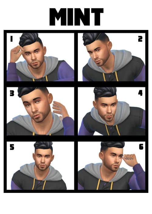 sim guy in hoodie posing in different ways