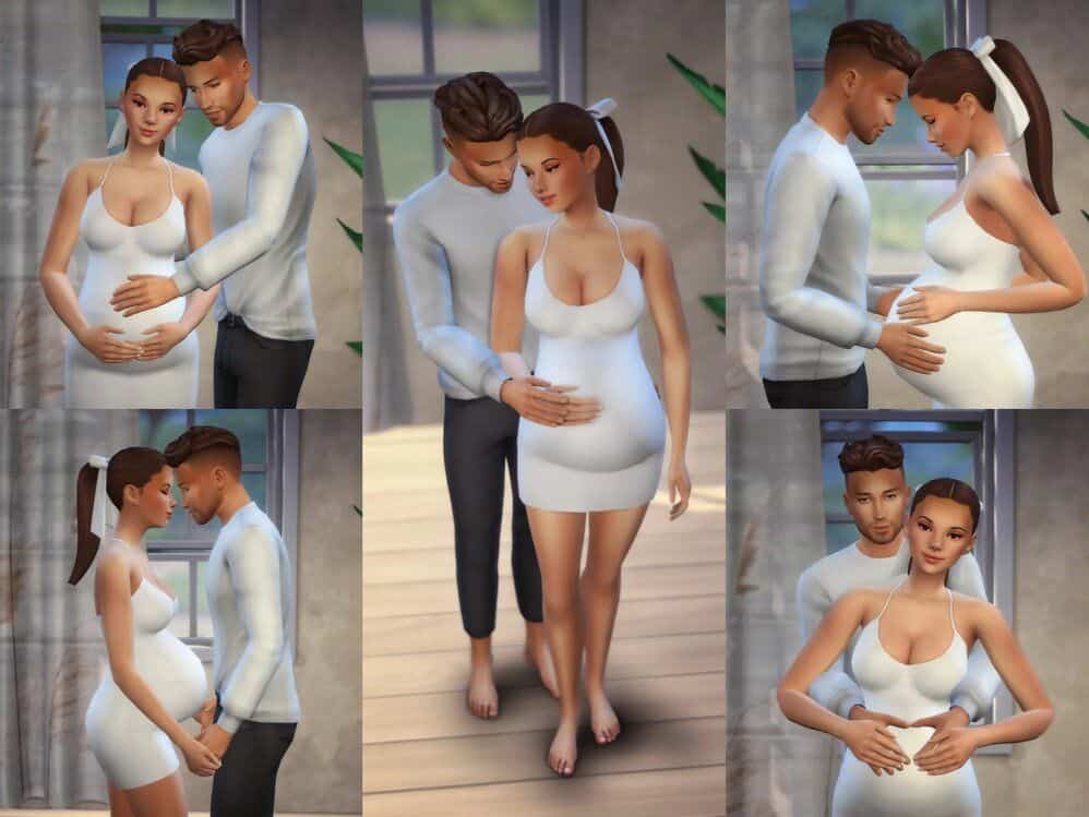 pregnant couple posing inside house