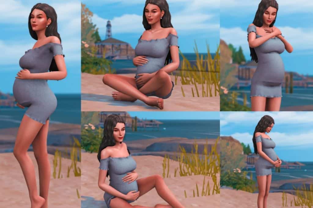 pregnant sim posing on beach