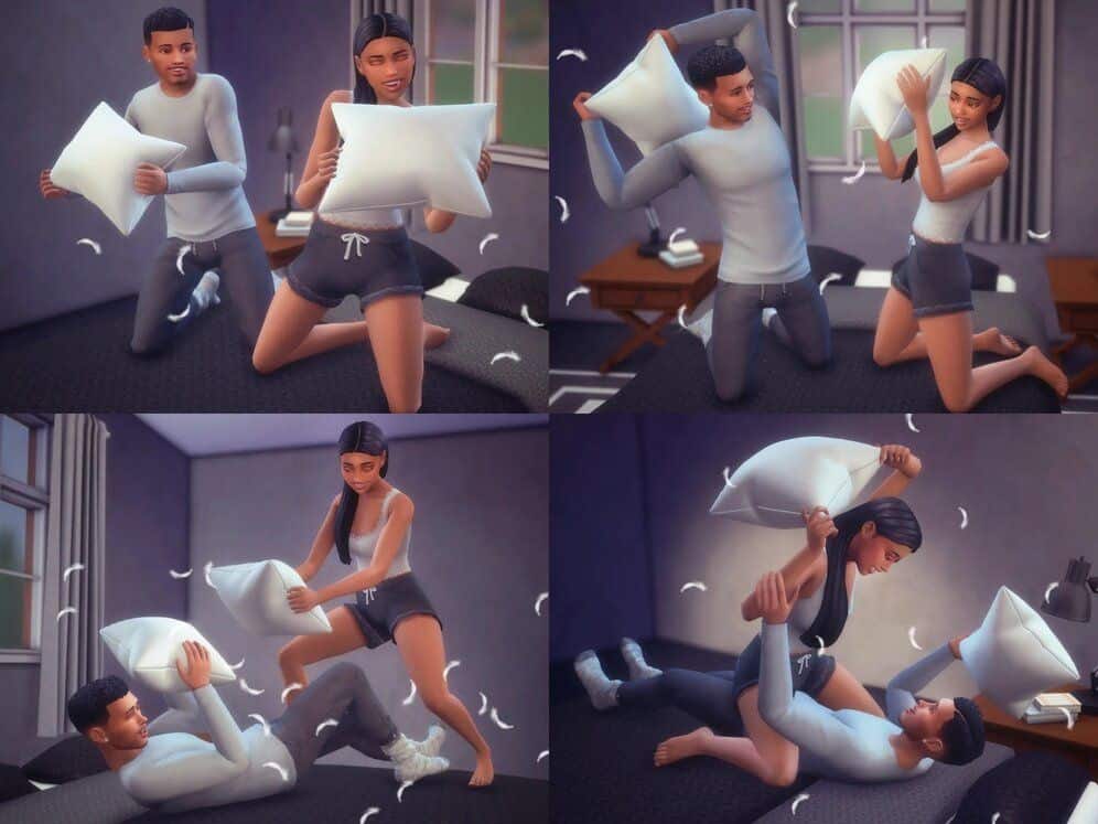 sim couple pillow fighting