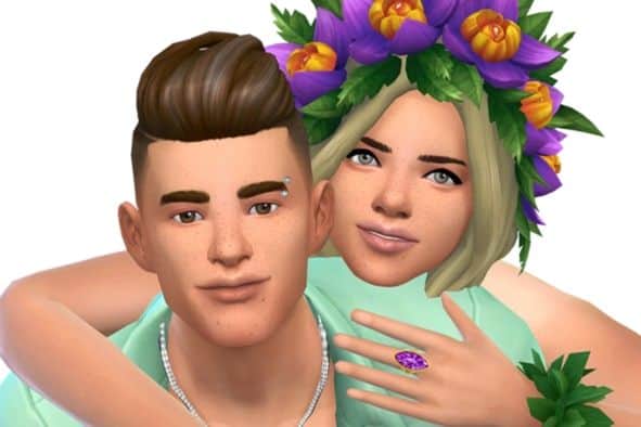 closeup sim couple with women over guy shoulder