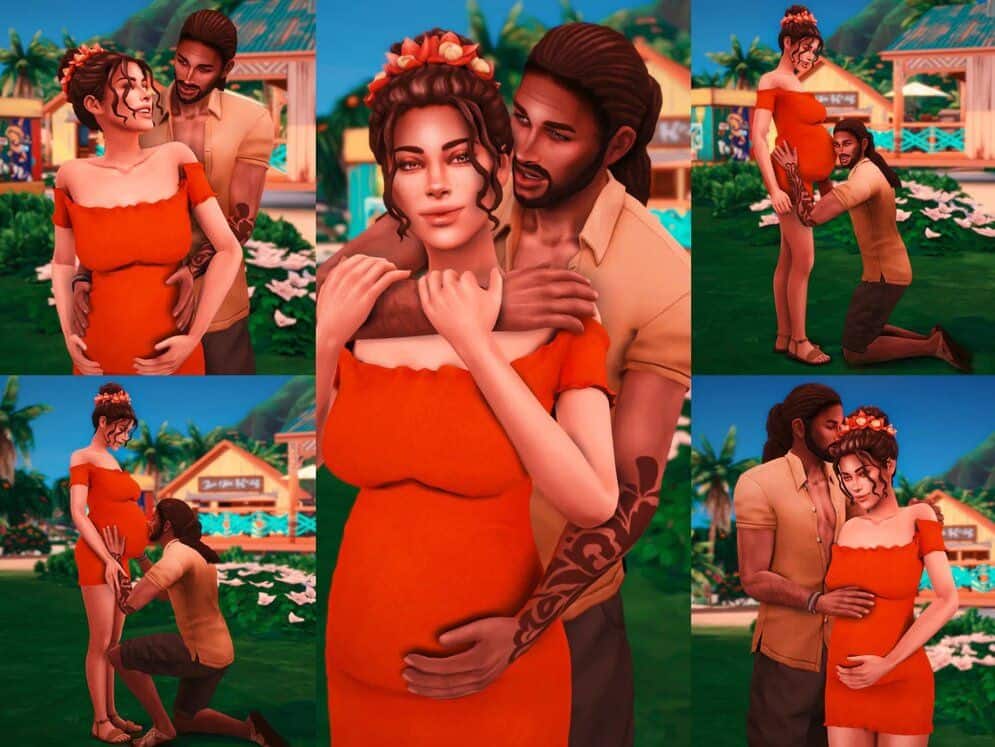 sims 4 couple posing caressing belly