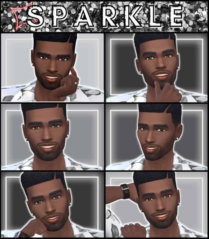 closeup of sim male posing six different ways