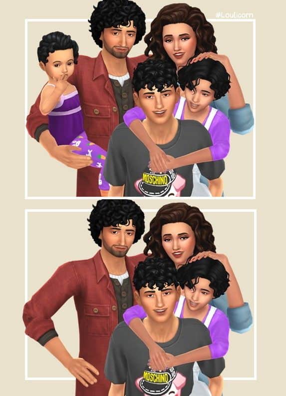 sim family of 4 and 5 posing