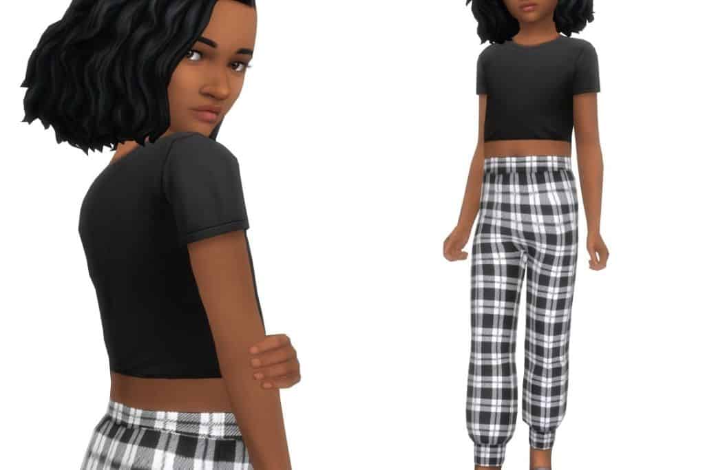 sims 4 girls casual plaid pants and crop top