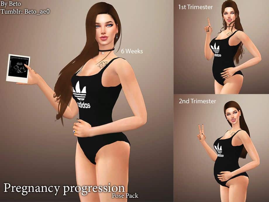 sim women in swimsuit showing pregnancy progress
