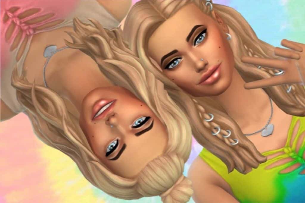 two sims friends upside down of each other