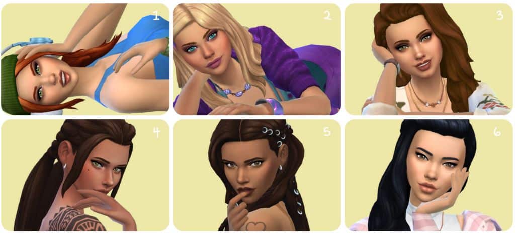closeup view of six sim females