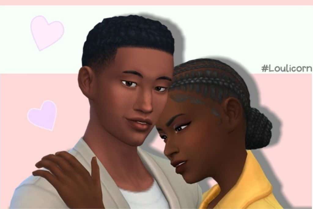 sim couple embracing