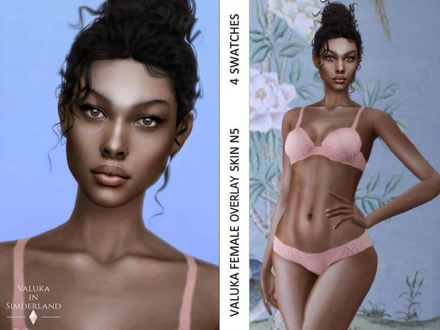 black female sims with shiny, highligh skin