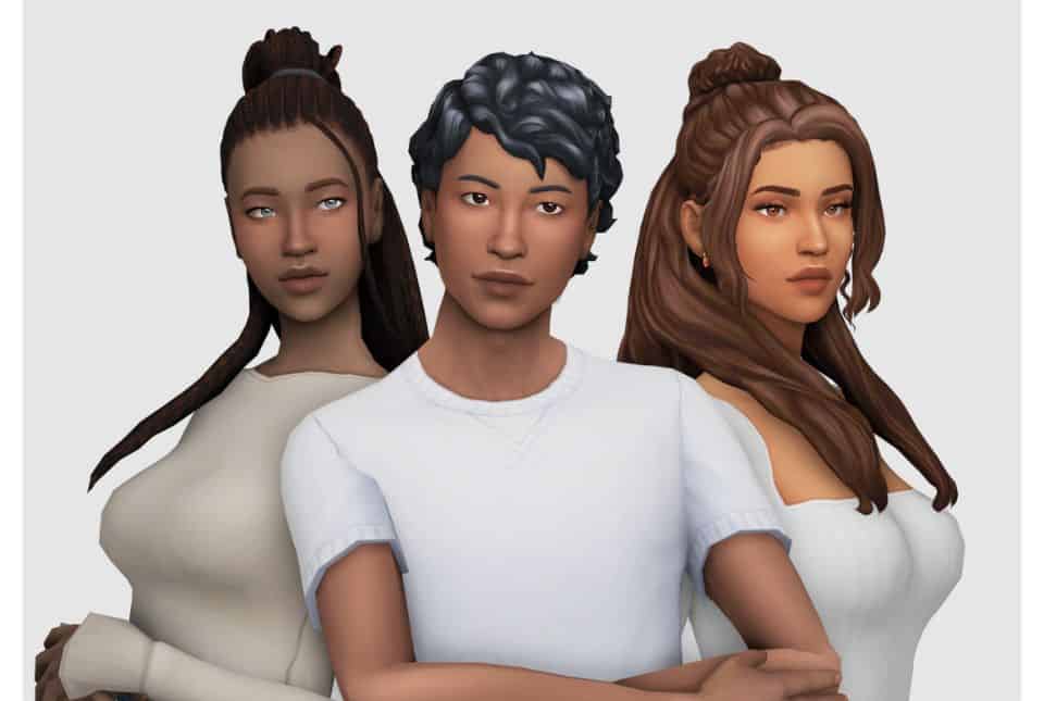 3 Sims som sportar en markering av hudmod