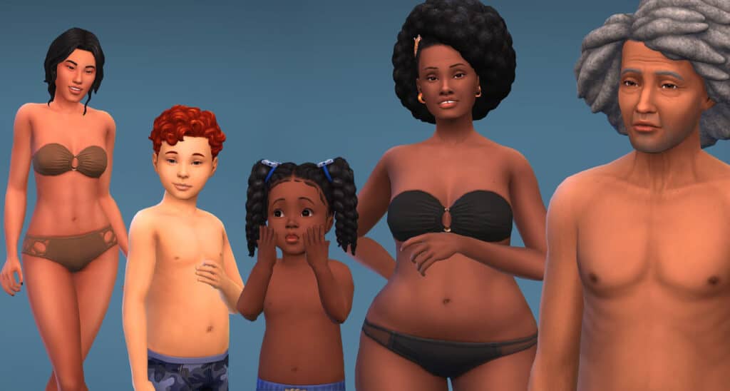 mixed group of sims using a default skin