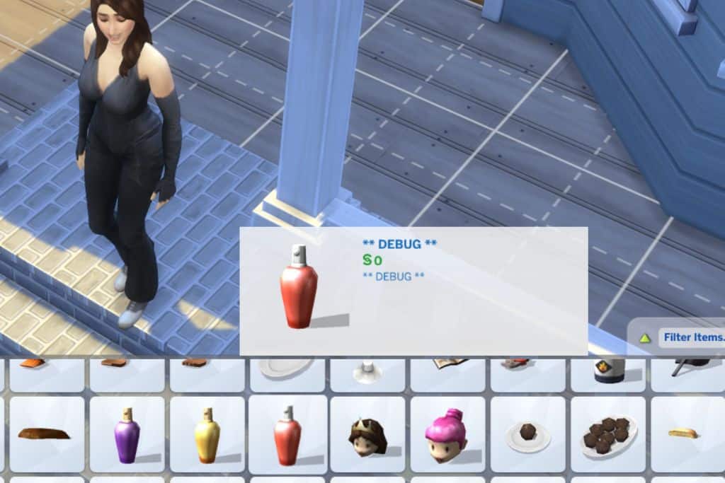 screenshot of unlocked debug items in sims 4 catalog