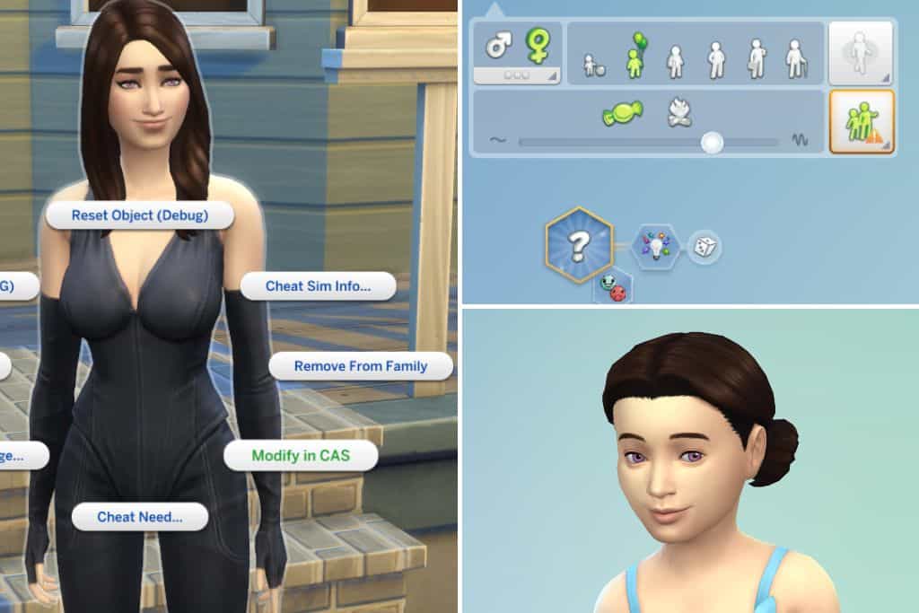 screenshot of aging down sim using the sims 4 age up cheat