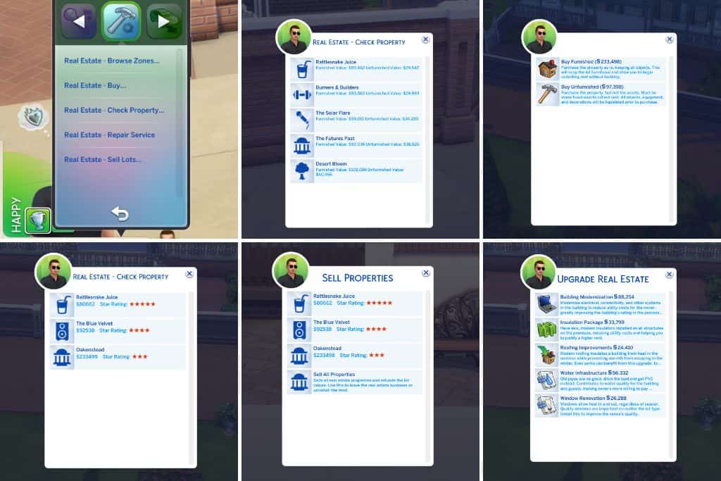 screenshot sims 4 real estate options on phone