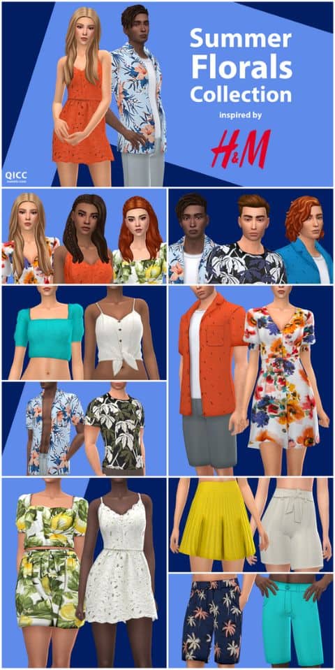 sims wearing floral summer clothing