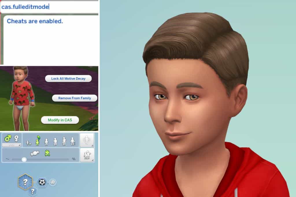 screenshot of modify cas option for sims 4 age up toddler cheat