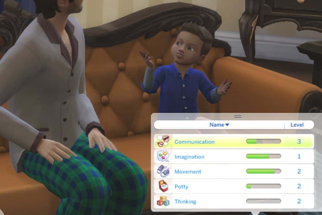 screenshot of sims toddlers list of skills