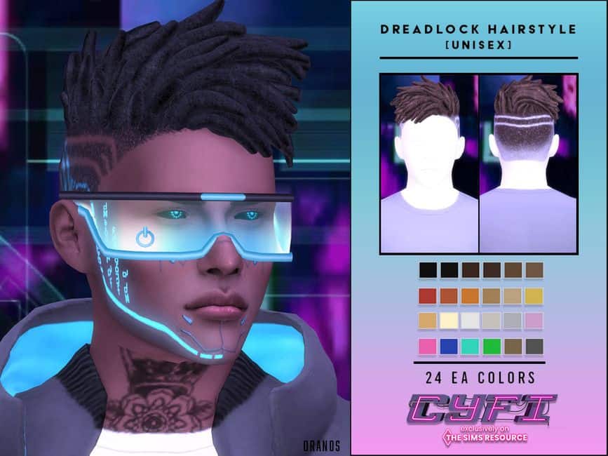 futuristic sim male with dreadlock hairstyle