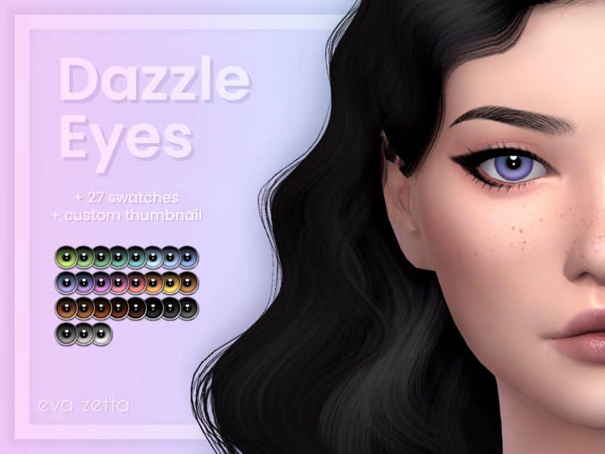 black-haired sim woman with purple eyes
