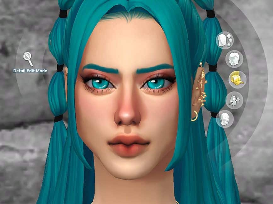 blue-haired and blue-eyed sim woman