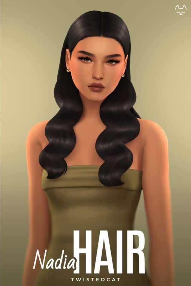 female sim with long wavy black hair