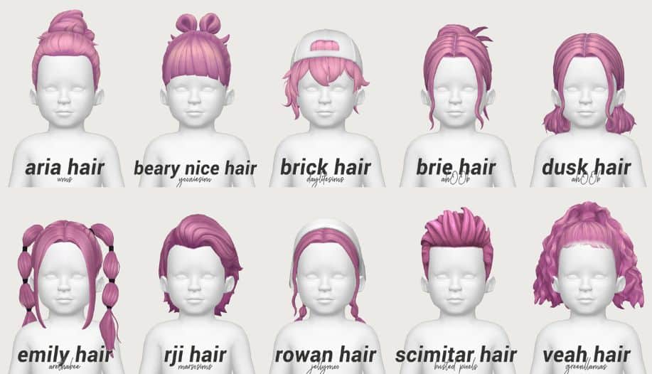 various toddler hairstyles shown on dummy