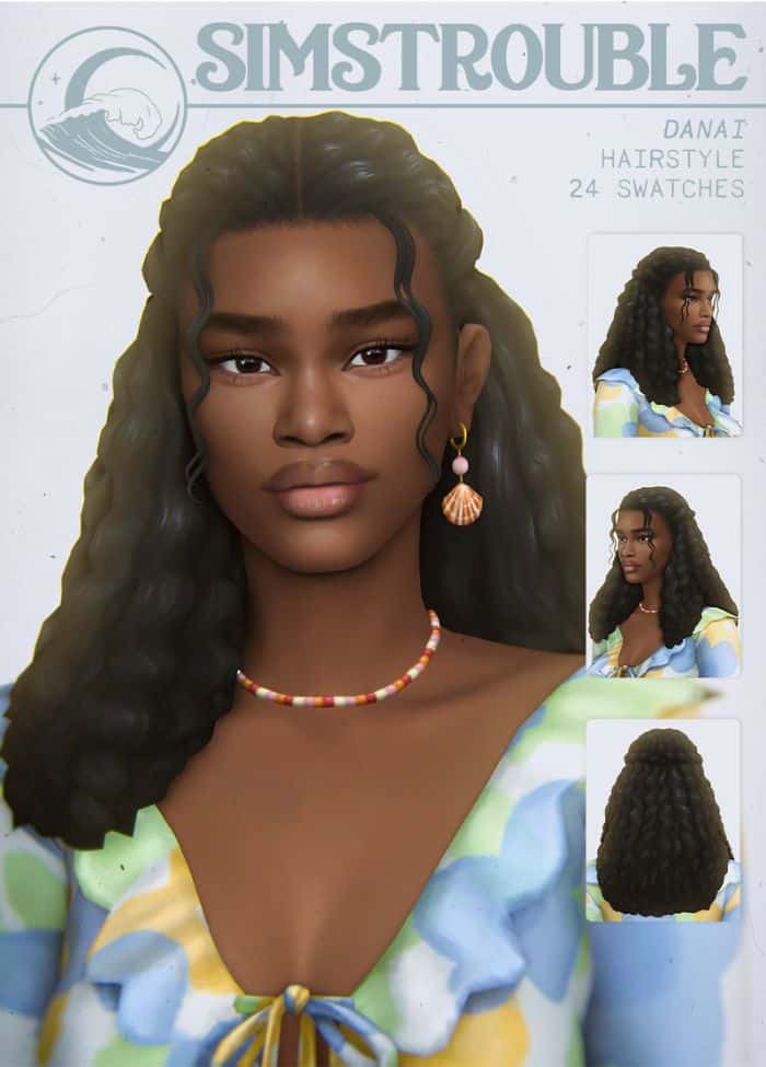 black female sim with curly hair