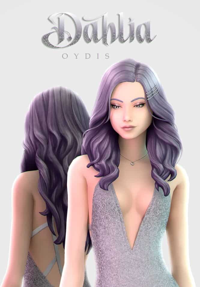 long purple-haired sim woman