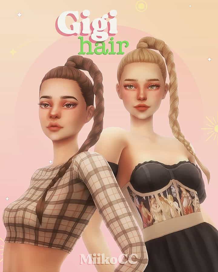 two sim girls with braided ponytails