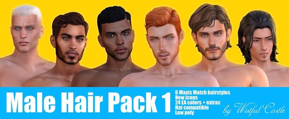 different hairstyles on group six sim men
