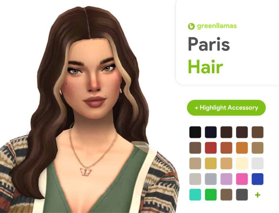 long brown-haired sim woman with highlights