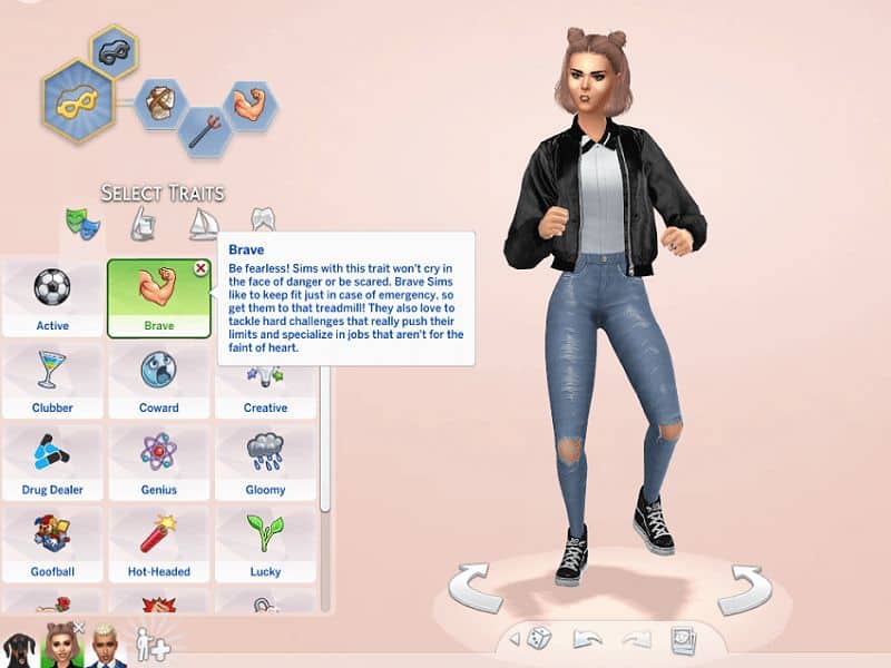 sims 4 brave trait shown in cas screen