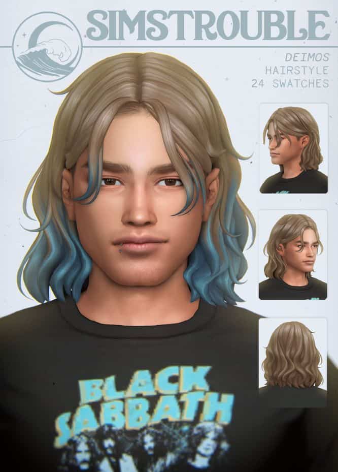 long-haired sim man with ombre highlights