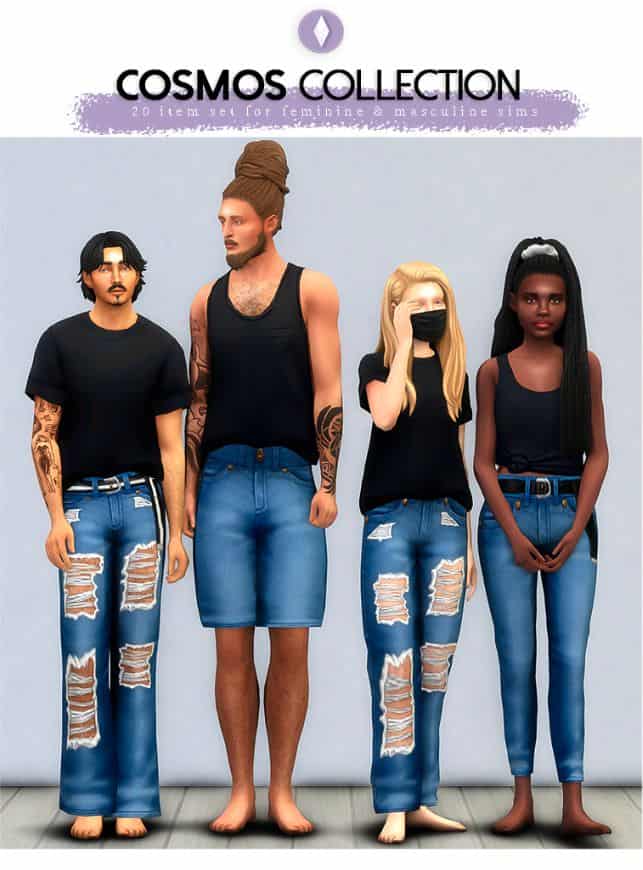 sims in denim pants and short