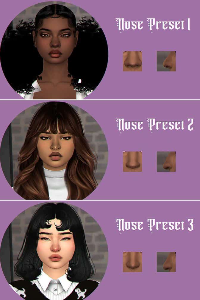 3 female nose presets on sim models