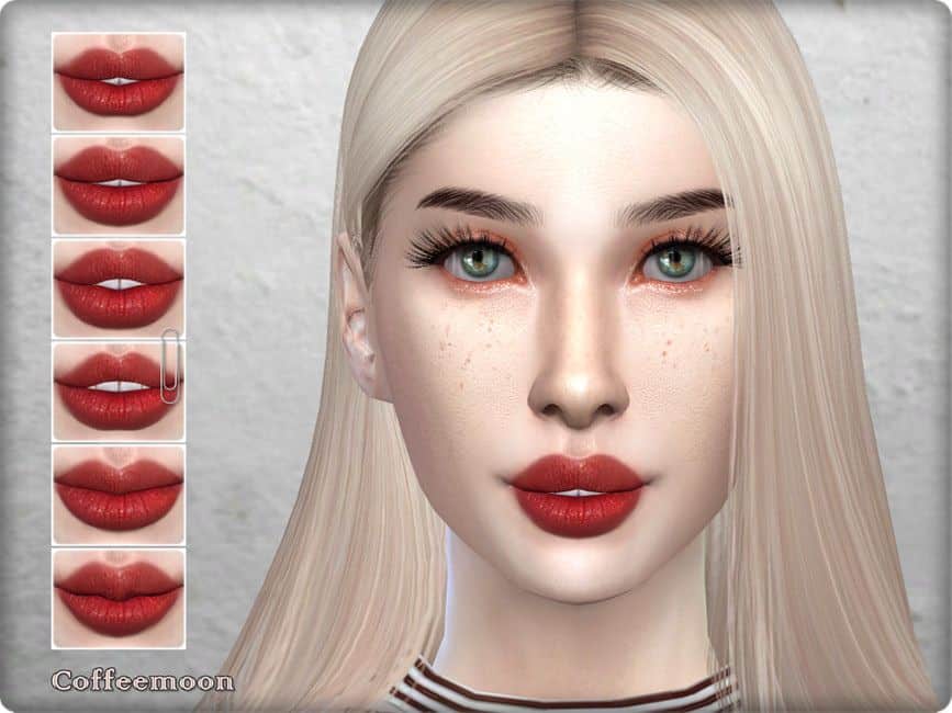 blonde female sim with lush red lips