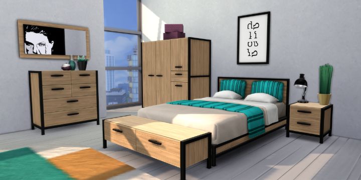 modern wooden colored bedroom cc