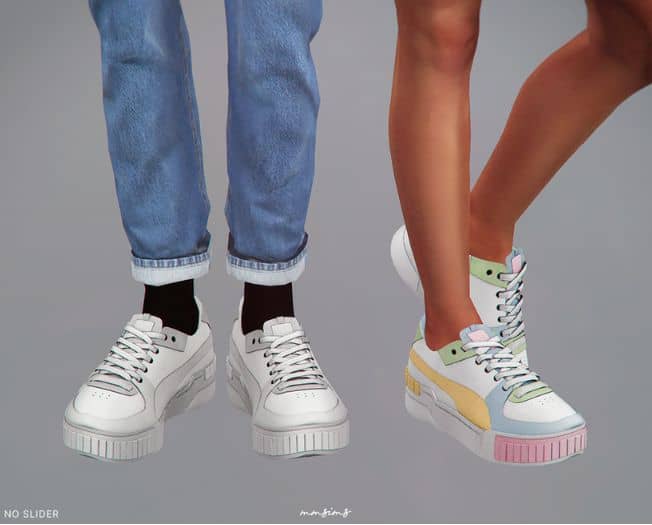 pair of sneakers on man and woman